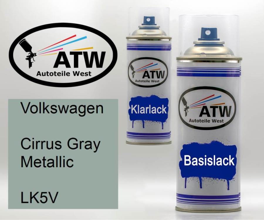 Volkswagen, Cirrus Gray Metallic, LK5V: 400ml Sprühdose + 400ml Klarlack - Set, von ATW Autoteile West.